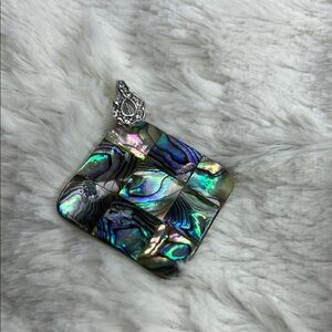Square Abalone Shell Pendant with Silver Detail